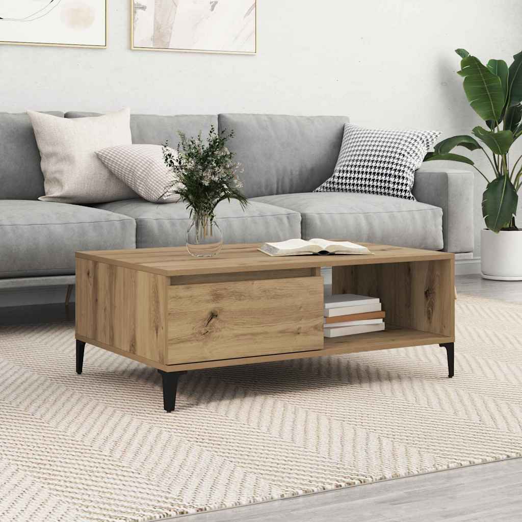 Salontafel artisanaal eikenkleurig 90 x 60 x 35 cm Bewerkt hout