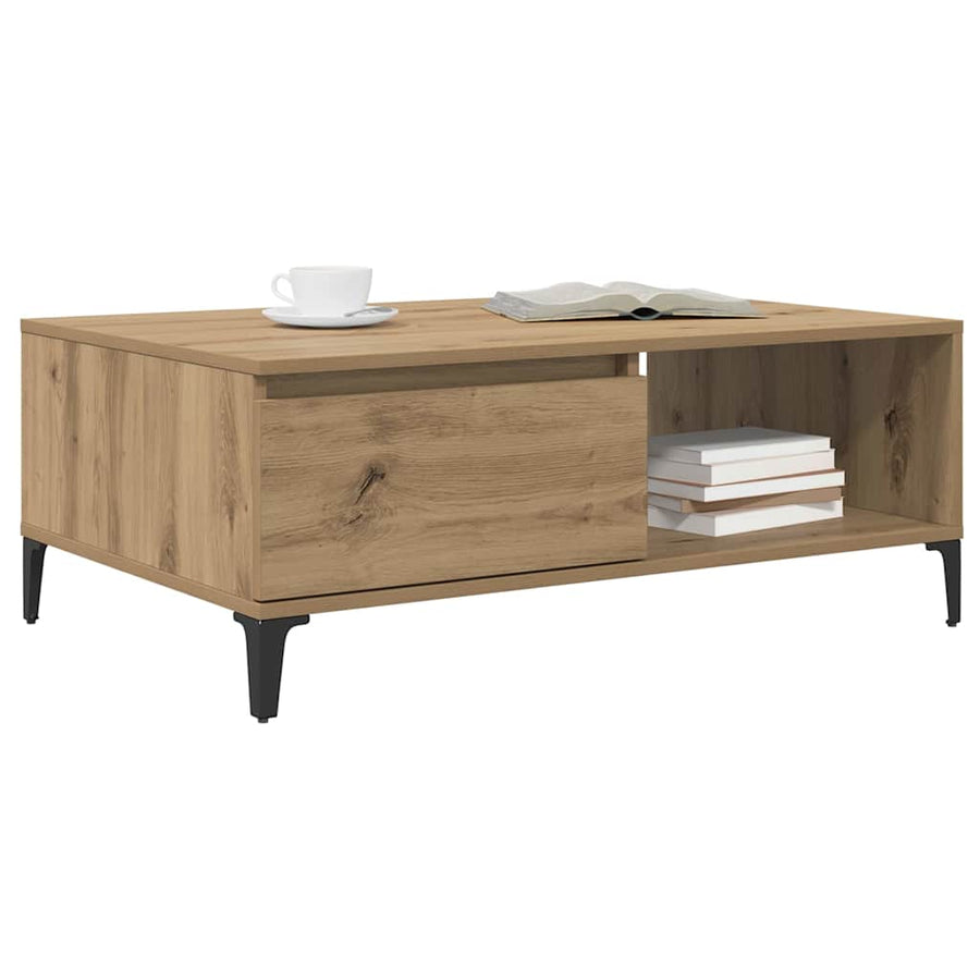 Salontafel artisanaal eikenkleurig 90 x 60 x 35 cm Bewerkt hout