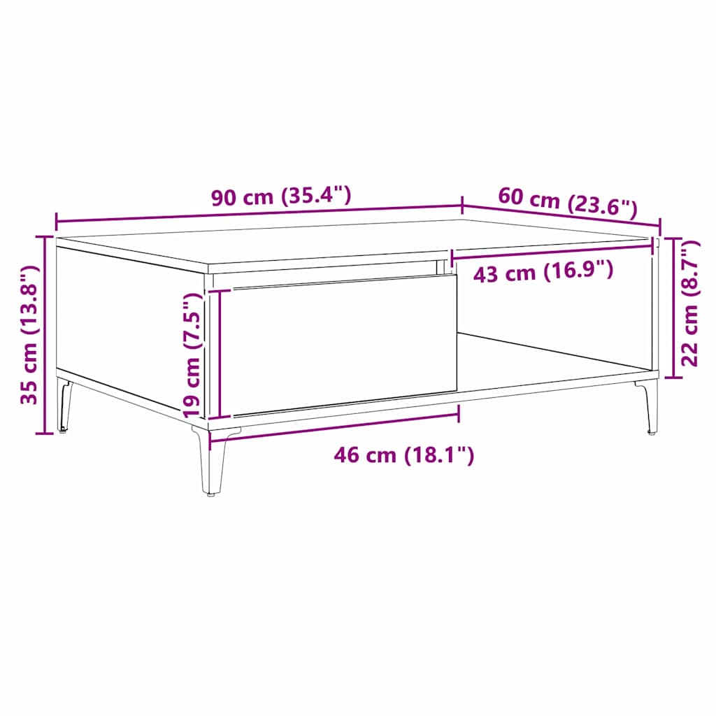 Salontafel artisanaal eikenkleurig 90 x 60 x 35 cm Bewerkt hout