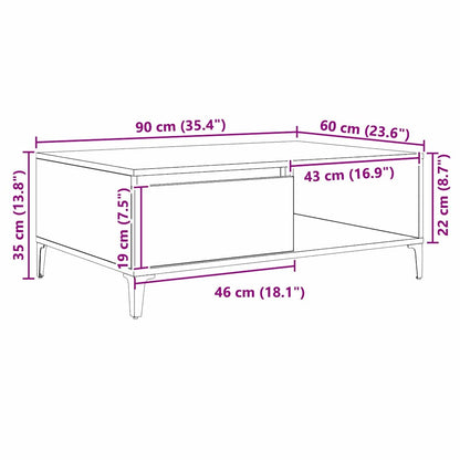 Salontafel artisanaal eikenkleurig 90 x 60 x 35 cm Bewerkt hout