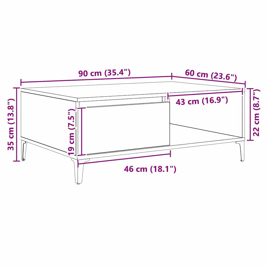 Salontafel artisanaal eikenkleurig 90 x 60 x 35 cm Bewerkt hout