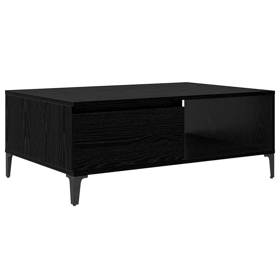 Salontafel met plank met opslag met de deur Zwart eiken 90 x 60 x 35 cm Bewerkt hout