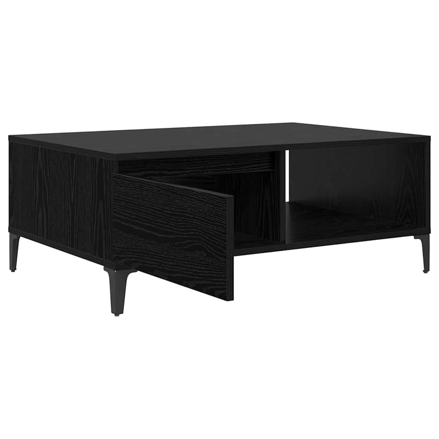 Salontafel met plank met opslag met de deur Zwart eiken 90 x 60 x 35 cm Bewerkt hout