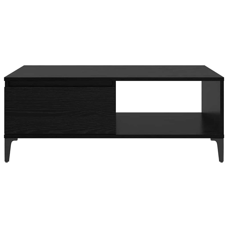 Salontafel met plank met opslag met de deur Zwart eiken 90 x 60 x 35 cm Bewerkt hout
