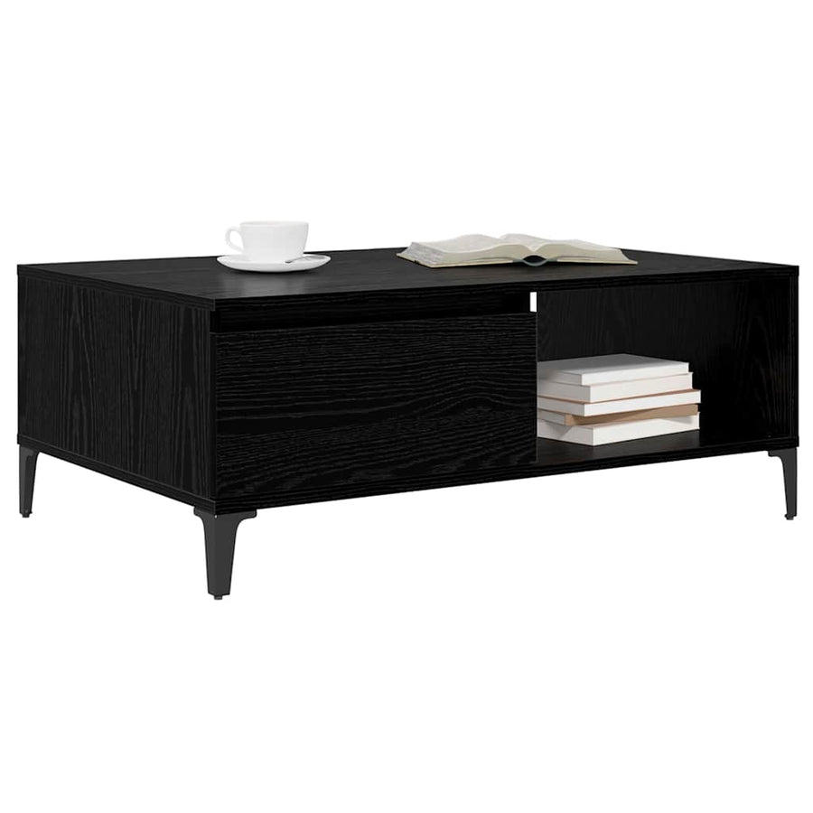 Salontafel met plank met opslag met de deur Zwart eiken 90 x 60 x 35 cm Bewerkt hout
