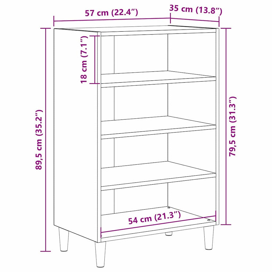 Dressoir met plank Oud hout 57 x 35 x 90 cm Bewerkt hout