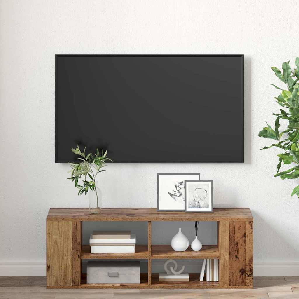 TV-kast met plank Wandgemonteerd met opslag Oud hout 102 x 35 x 35 cm Bewerkt hout