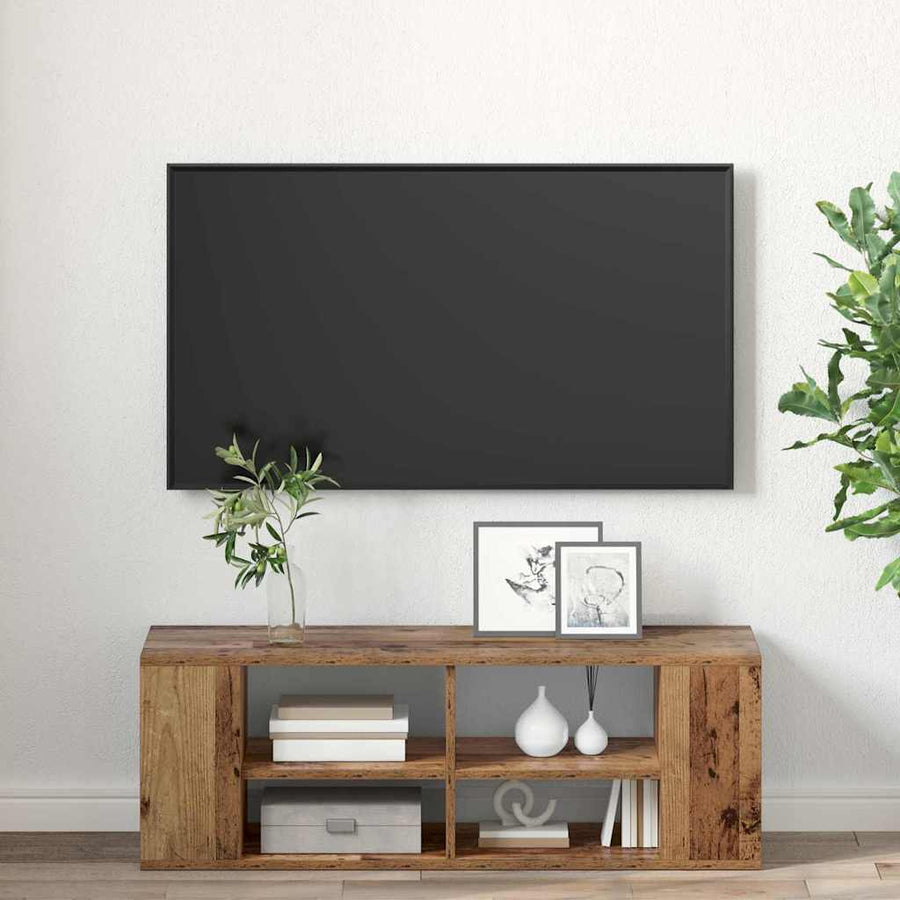 TV-kast met plank Wandgemonteerd met opslag Oud hout 102 x 35 x 35 cm Bewerkt hout