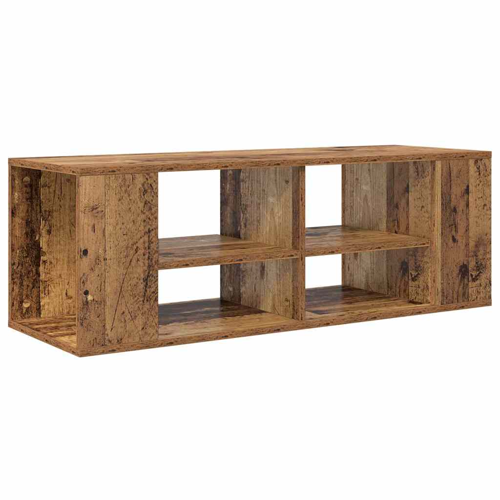 TV-kast met plank Wandgemonteerd met opslag Oud hout 102 x 35 x 35 cm Bewerkt hout