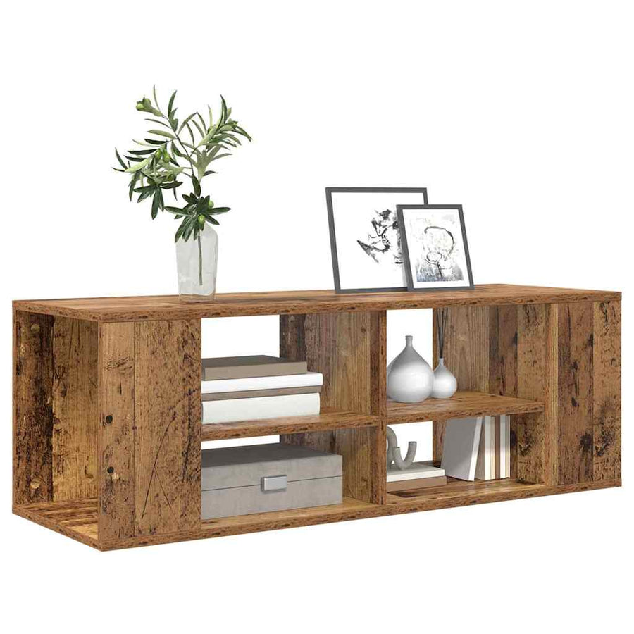 TV-kast met plank Wandgemonteerd met opslag Oud hout 102 x 35 x 35 cm Bewerkt hout