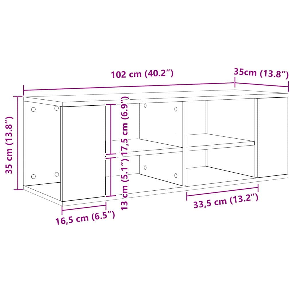 TV-kast met plank Wandgemonteerd met opslag Oud hout 102 x 35 x 35 cm Bewerkt hout