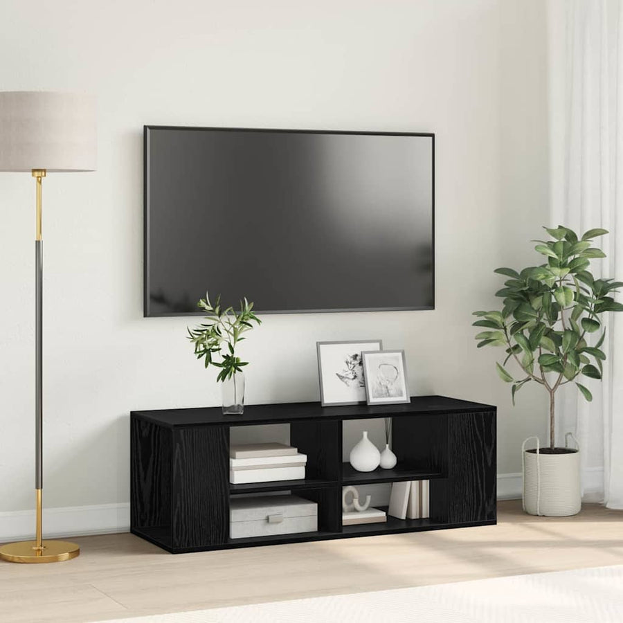 TV-kast met plank Zwart eiken 102 x 35 x 35 cm Bewerkt hout