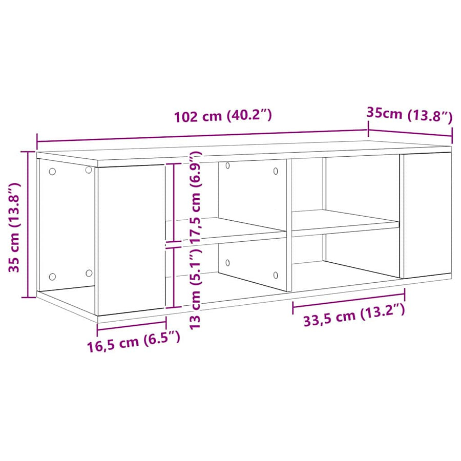 TV-kast met plank Zwart eiken 102 x 35 x 35 cm Bewerkt hout