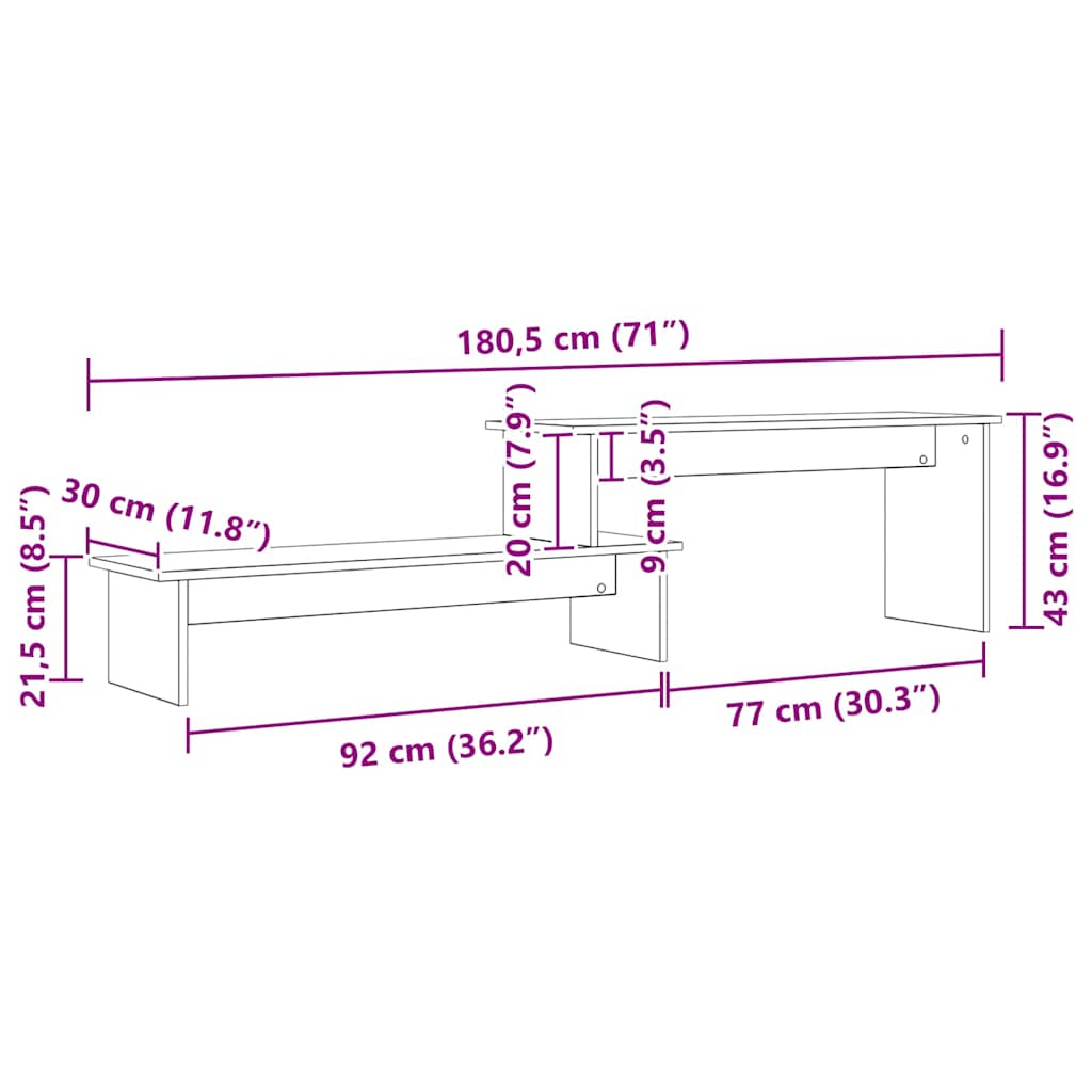 TV-kast artisanaal eikenkleurig 180 x 30 x 43 cm Bewerkt hout