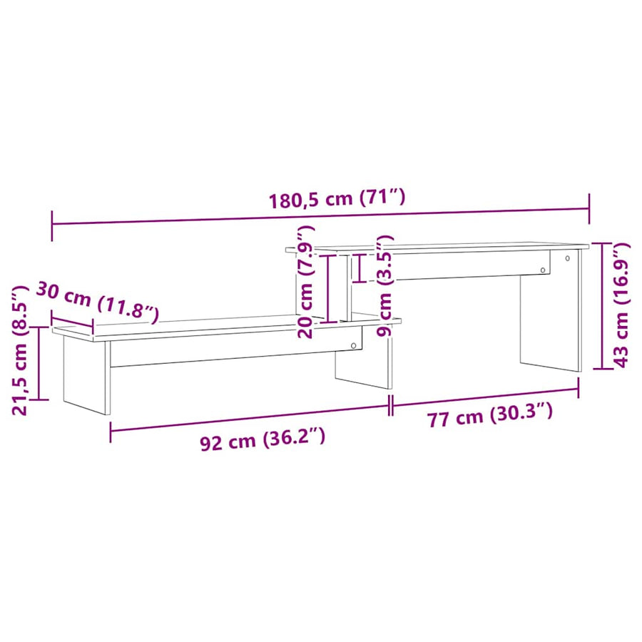 TV-kast met plank met opslag Zwart eiken 180 x 30 x 43 cm Bewerkt hout
