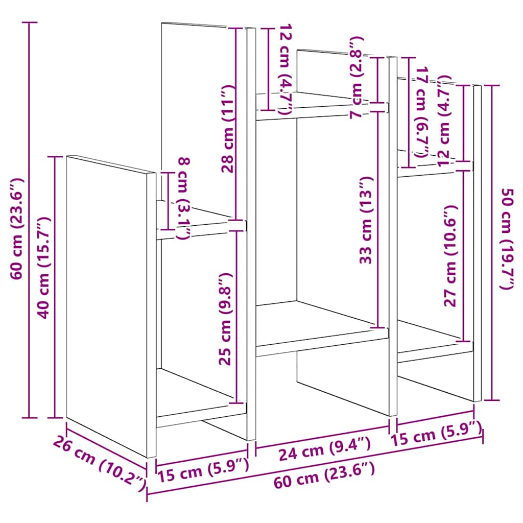 Bijzetkast artisanaal eikenkleurig 60 x 26 x 60 cm Bewerkt hout