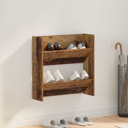 Wand Schoenenkasten Oud hout 60 x 18 x 60 cm Bewerkt hout