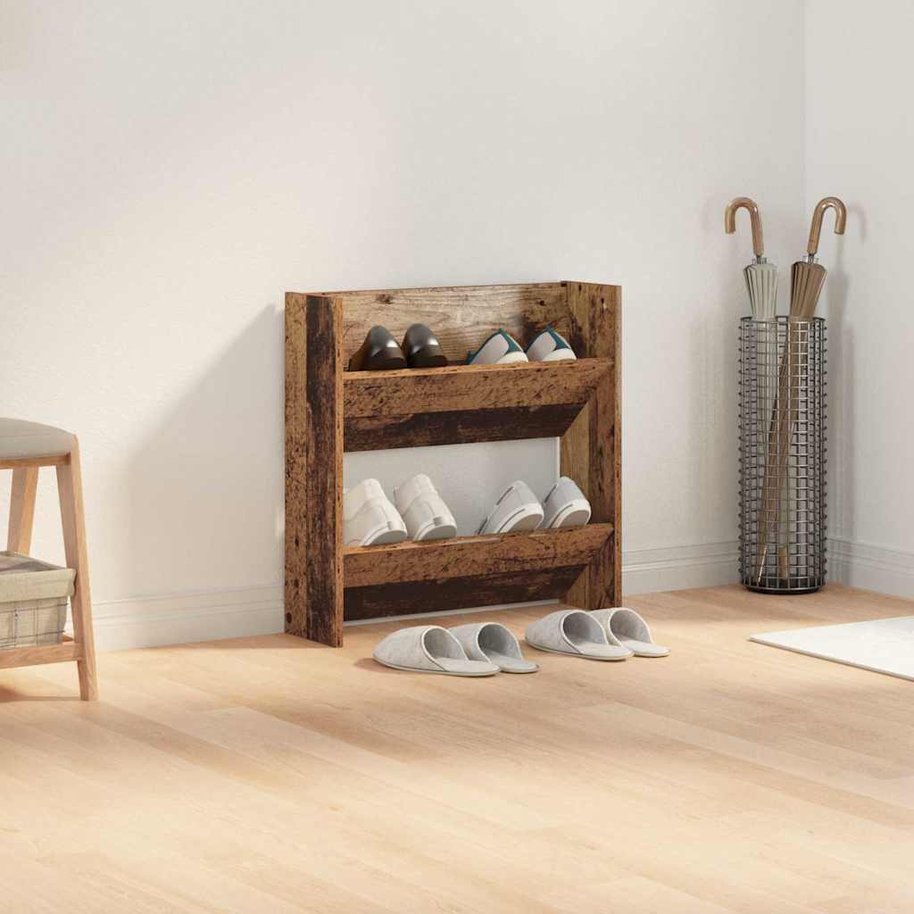 Wand Schoenenkasten Oud hout 60 x 18 x 60 cm Bewerkt hout