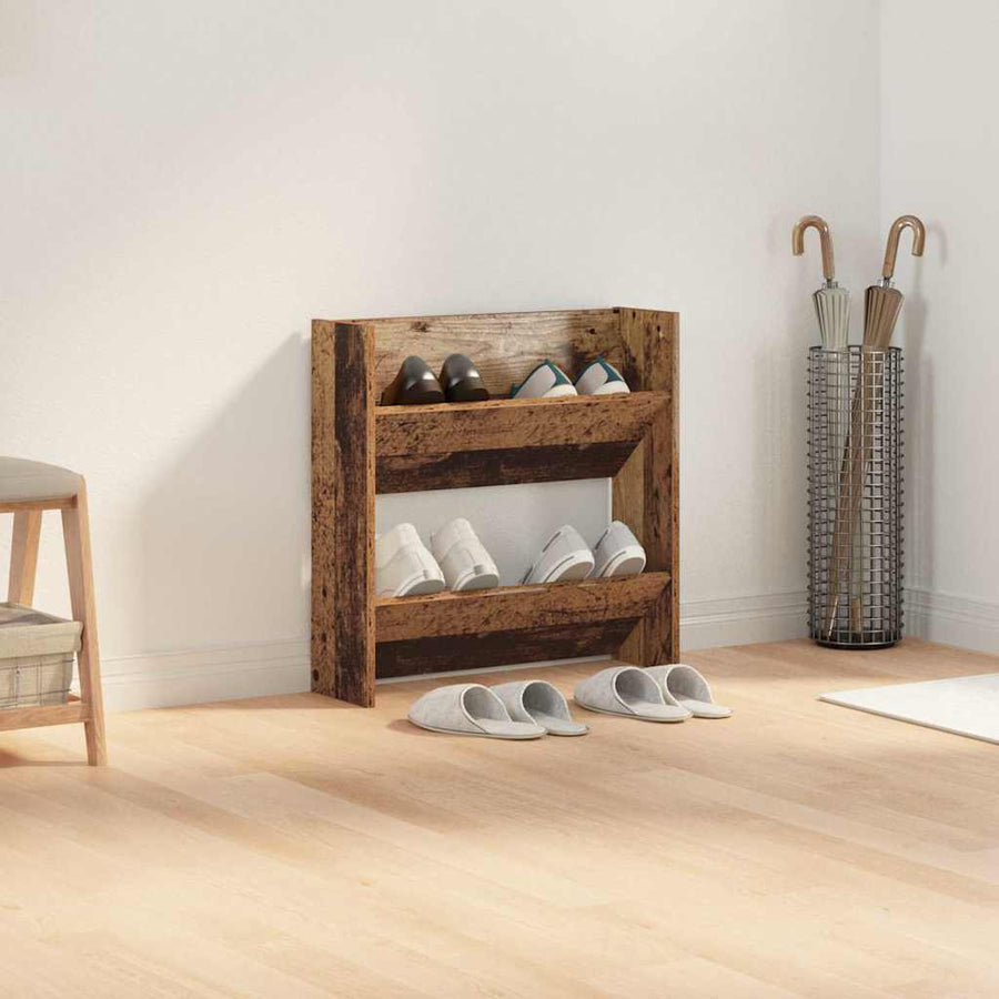 Wand Schoenenkasten Oud hout 60 x 18 x 60 cm Bewerkt hout