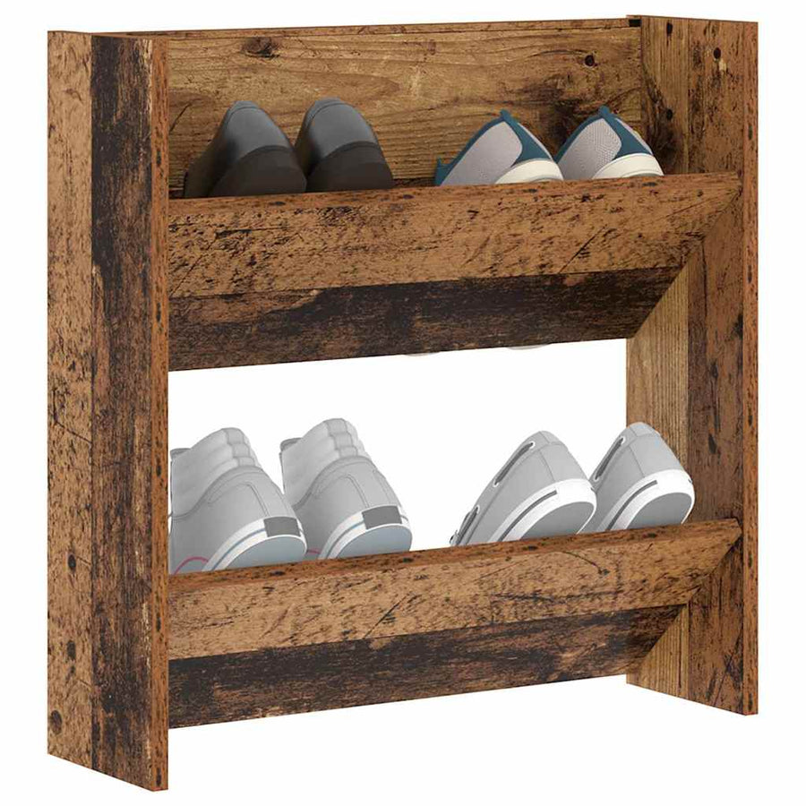 Wand Schoenenkasten Oud hout 60 x 18 x 60 cm Bewerkt hout