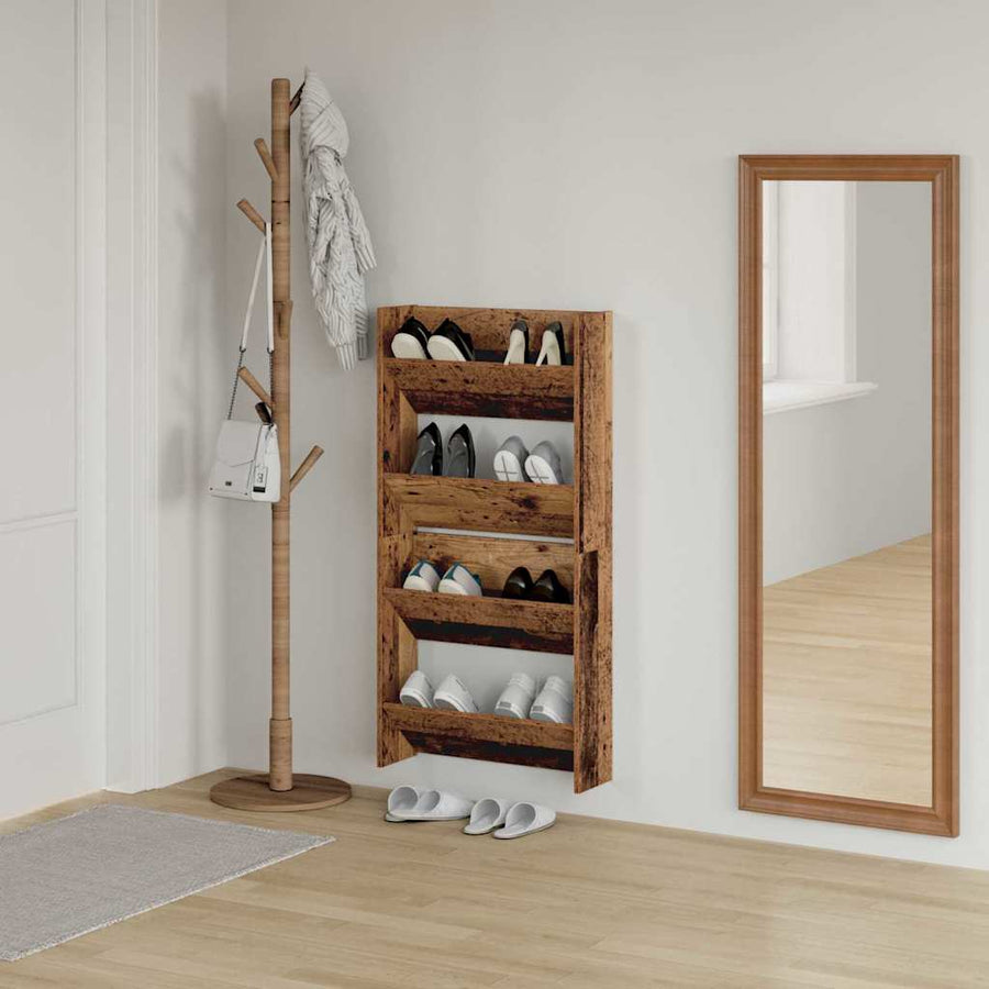 Wand Schoenenkasten 2 pcs Oud hout 60 x 18 x 60 cm Bewerkt hout