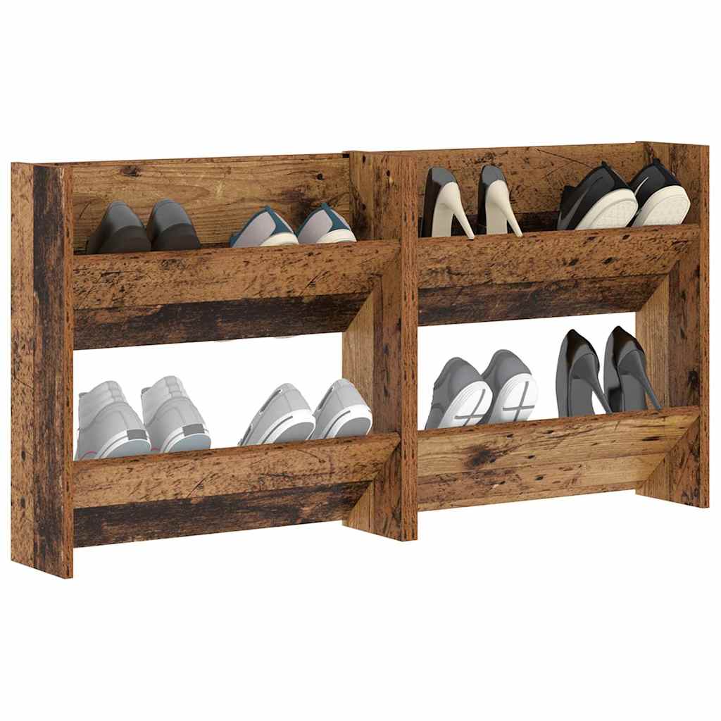 Wand Schoenenkasten 2 pcs Oud hout 60 x 18 x 60 cm Bewerkt hout