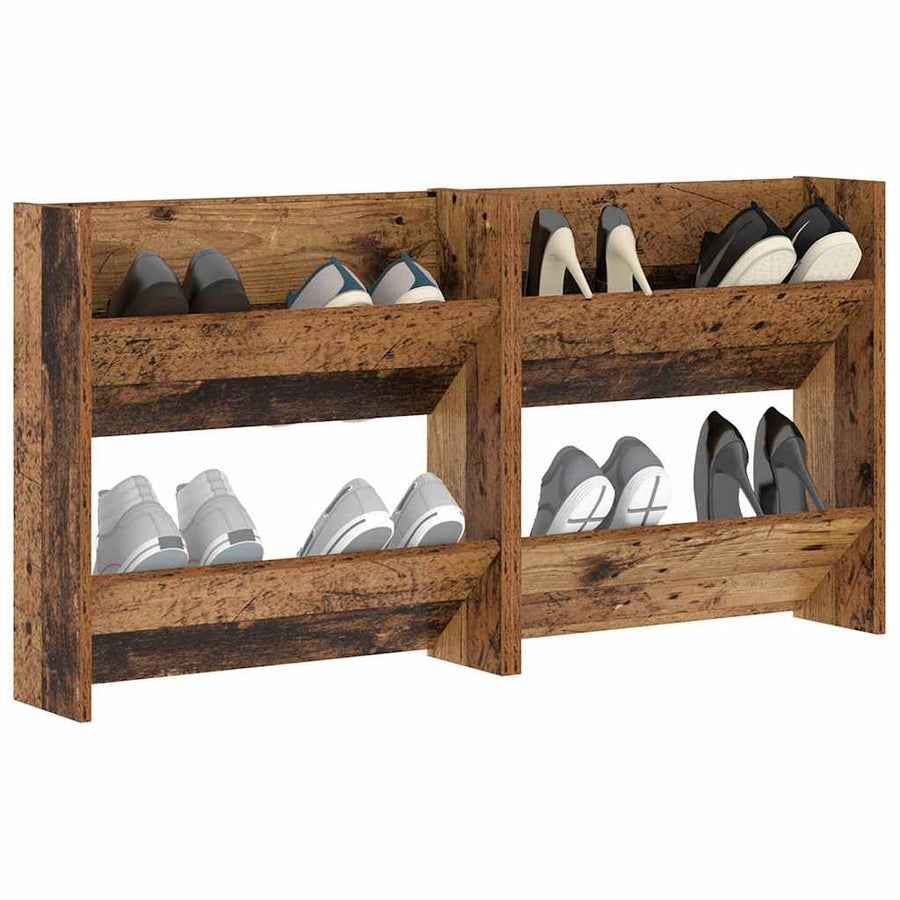 Wand Schoenenkasten 2 pcs Oud hout 60 x 18 x 60 cm Bewerkt hout