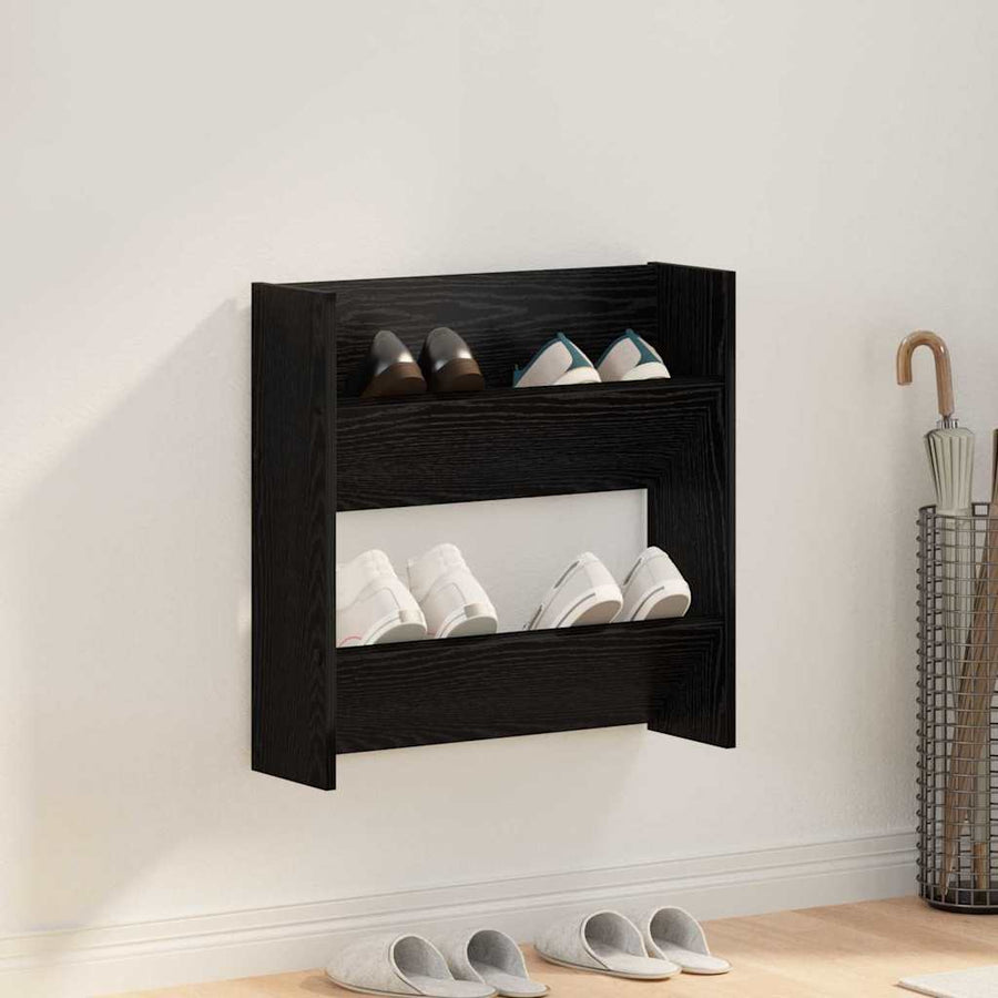 Wand Schoenenkasten Zwart eiken 60 x 18 x 60 cm Bewerkt hout