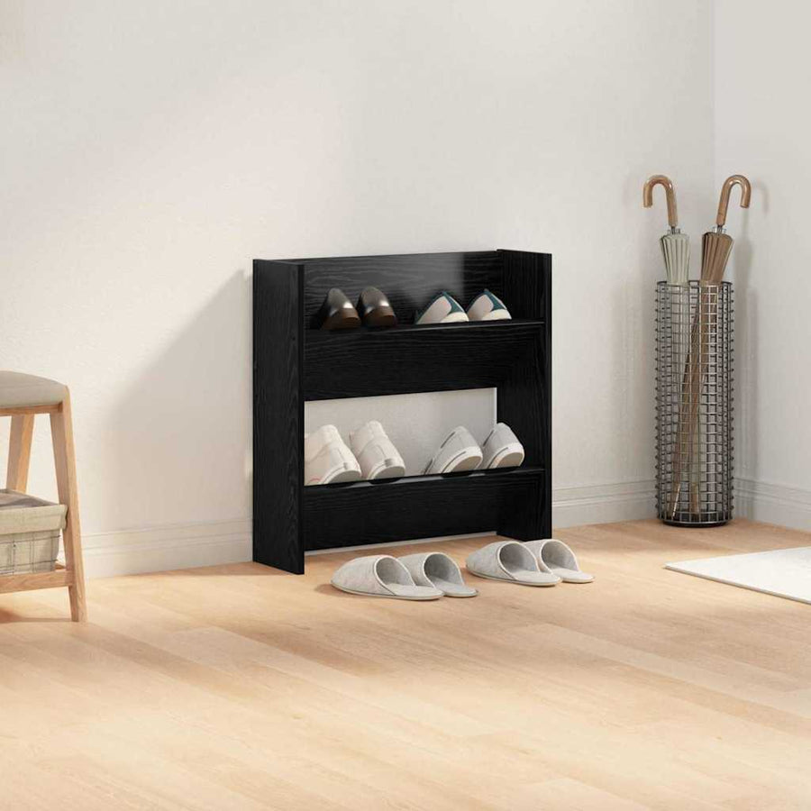 Wand Schoenenkasten Zwart eiken 60 x 18 x 60 cm Bewerkt hout