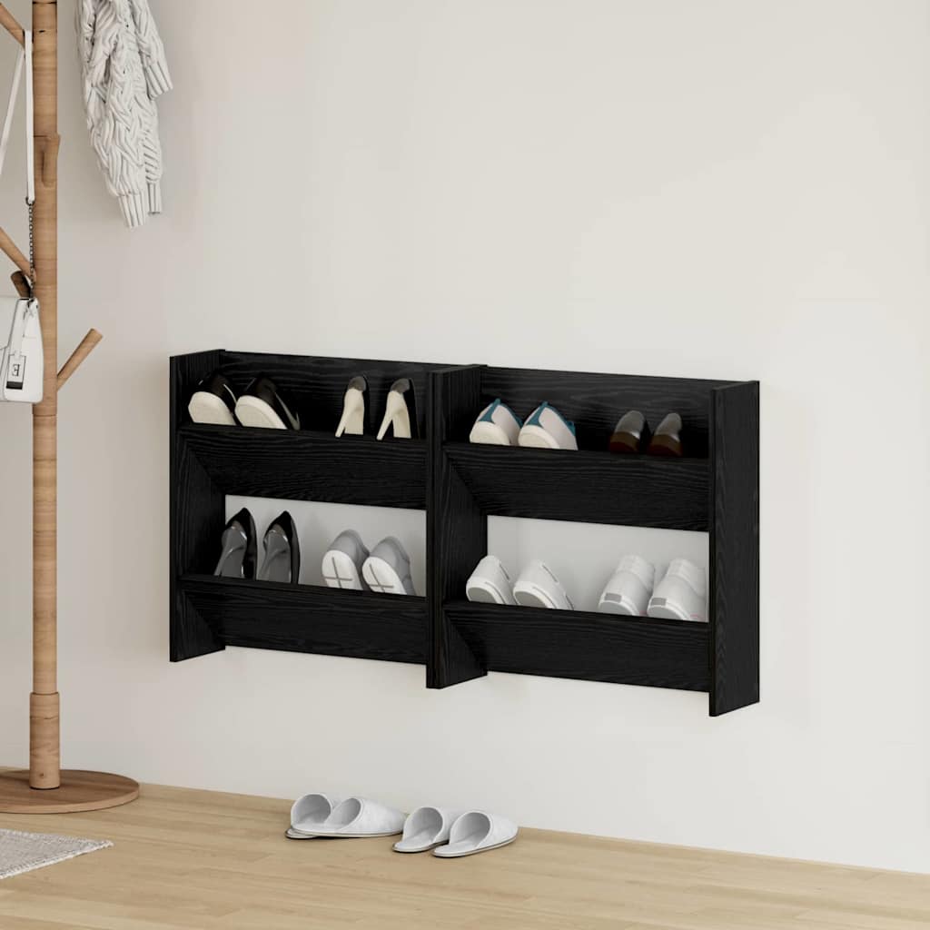 Wand Schoenenkasten met plank Anders 2 pcs Zwart eiken 60 x 18 x 60 cm