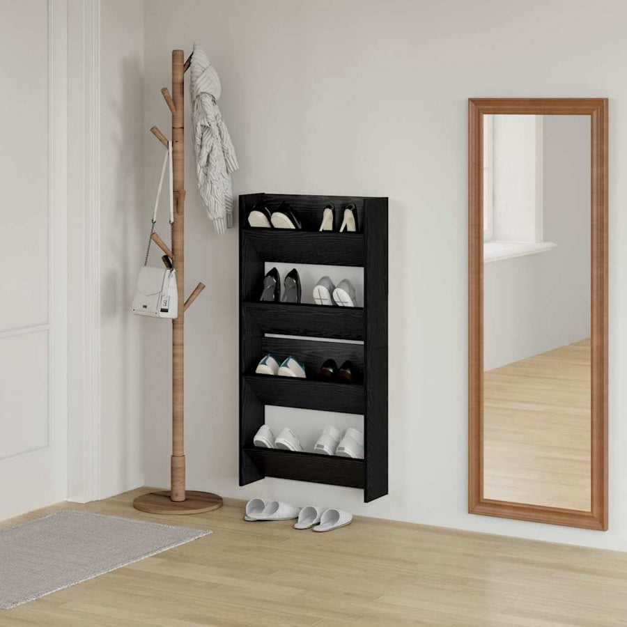 Wand Schoenenkasten met plank Anders 2 pcs Zwart eiken 60 x 18 x 60 cm