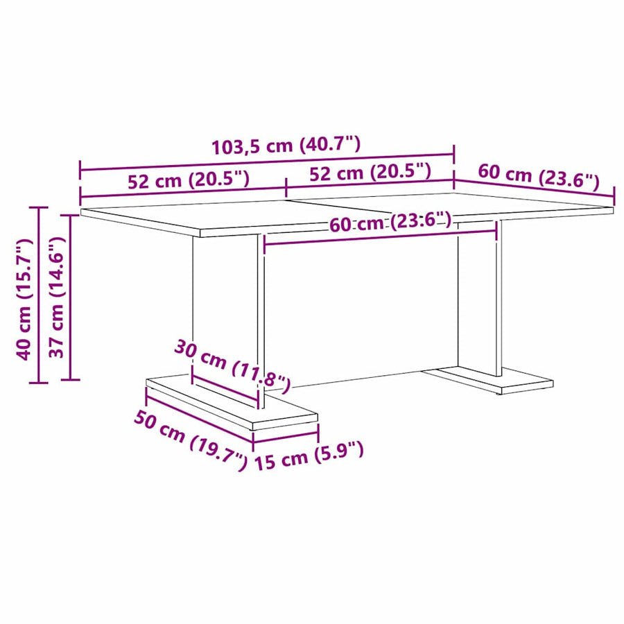 Salontafel Anders Oud hout 103,5 x 60 x 40 cm Bewerkt hout