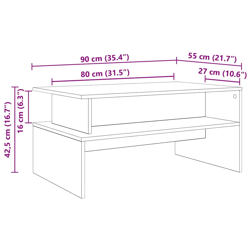 Salontafel met plank Anders met opslag artisanaal eikenkleurig 90 x 55 x 42.5 cm
