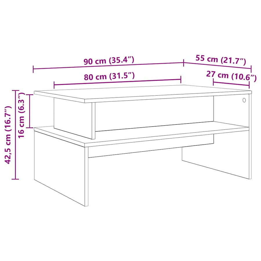 Salontafel met plank Anders met opslag artisanaal eikenkleurig 90 x 55 x 42.5 cm