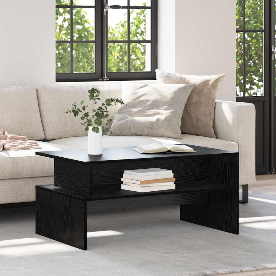 Salontafel met plank Anders Zwart eiken 90 x 55 x 42.5 cm Bewerkt hout