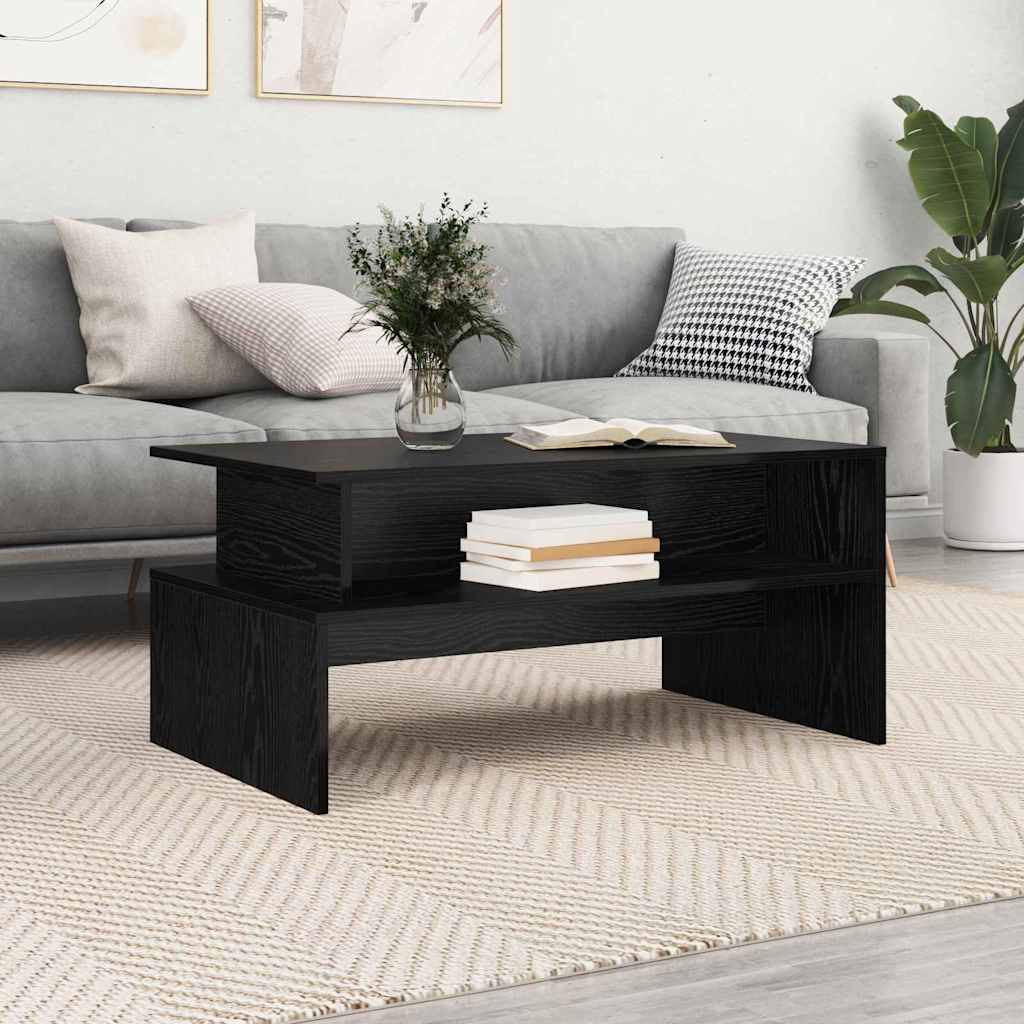 Salontafel met plank Anders Zwart eiken 90 x 55 x 42.5 cm Bewerkt hout