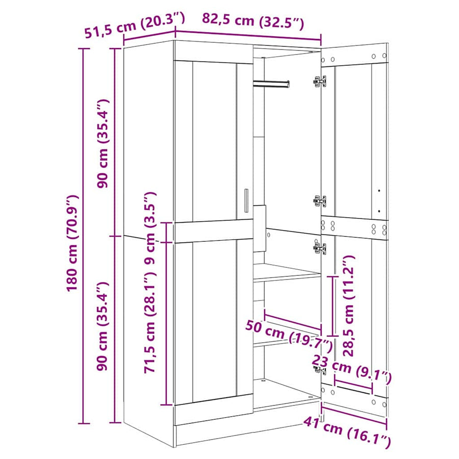 Kledingkast met plank Ambachtelijk eiken 82,5 x 51,5 x 180 cm