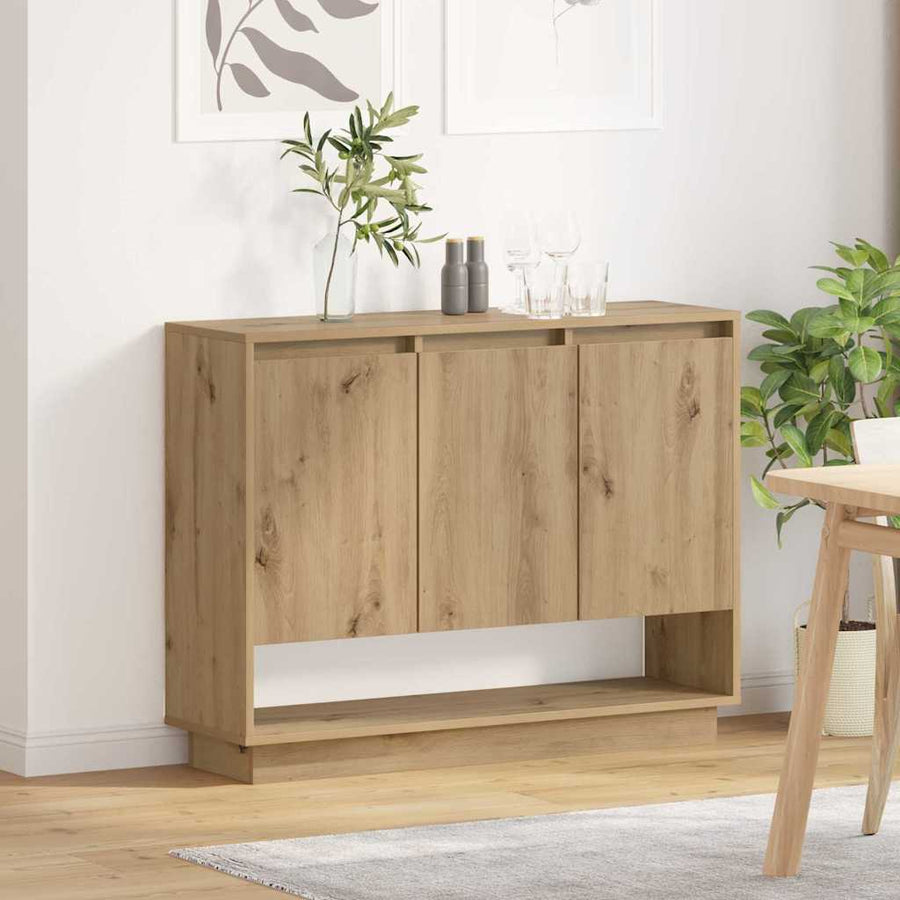 Dressoir artisanaal eikenkleurig 97 x 29 x 75 cm Bewerkt hout