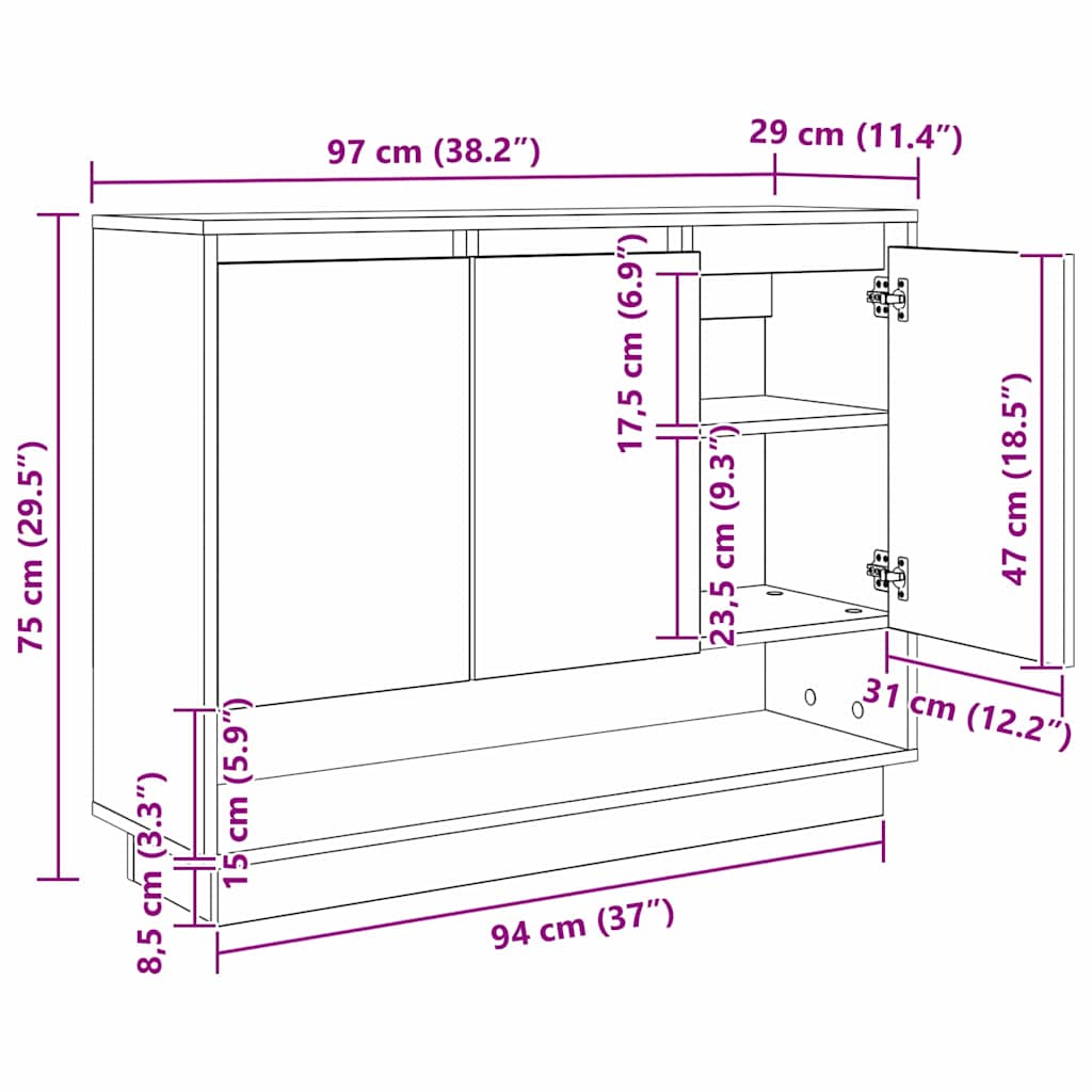 Dressoir artisanaal eikenkleurig 97 x 29 x 75 cm Bewerkt hout