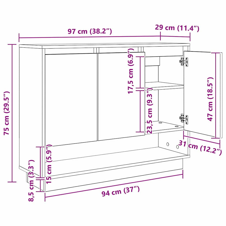 Dressoir artisanaal eikenkleurig 97 x 29 x 75 cm Bewerkt hout