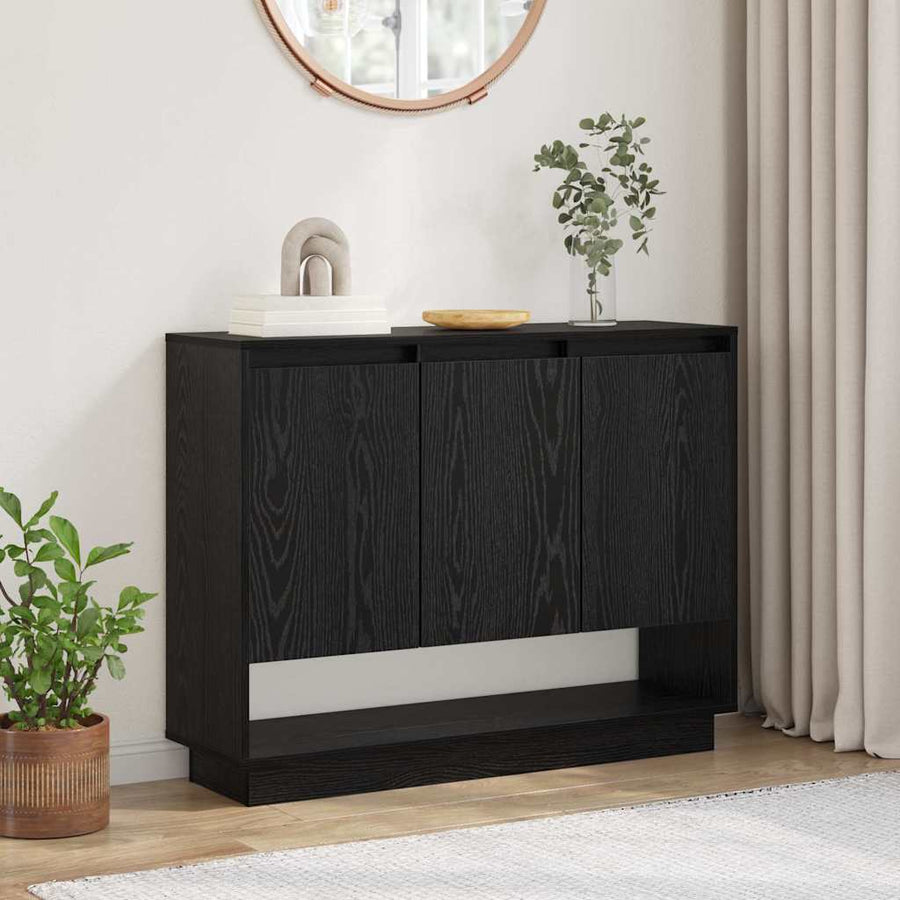 Dressoir met plank met de deur Zwart eiken 97 x 29 x 75 cm Bewerkt hout
