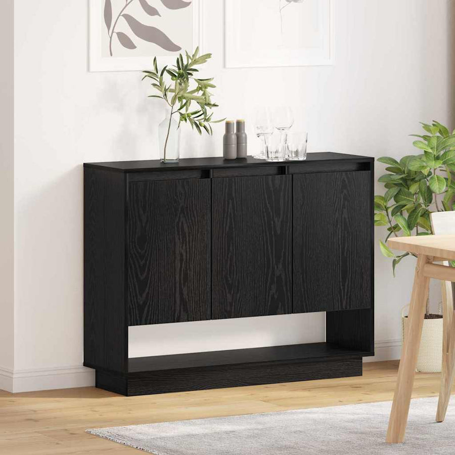 Dressoir met plank met de deur Zwart eiken 97 x 29 x 75 cm Bewerkt hout