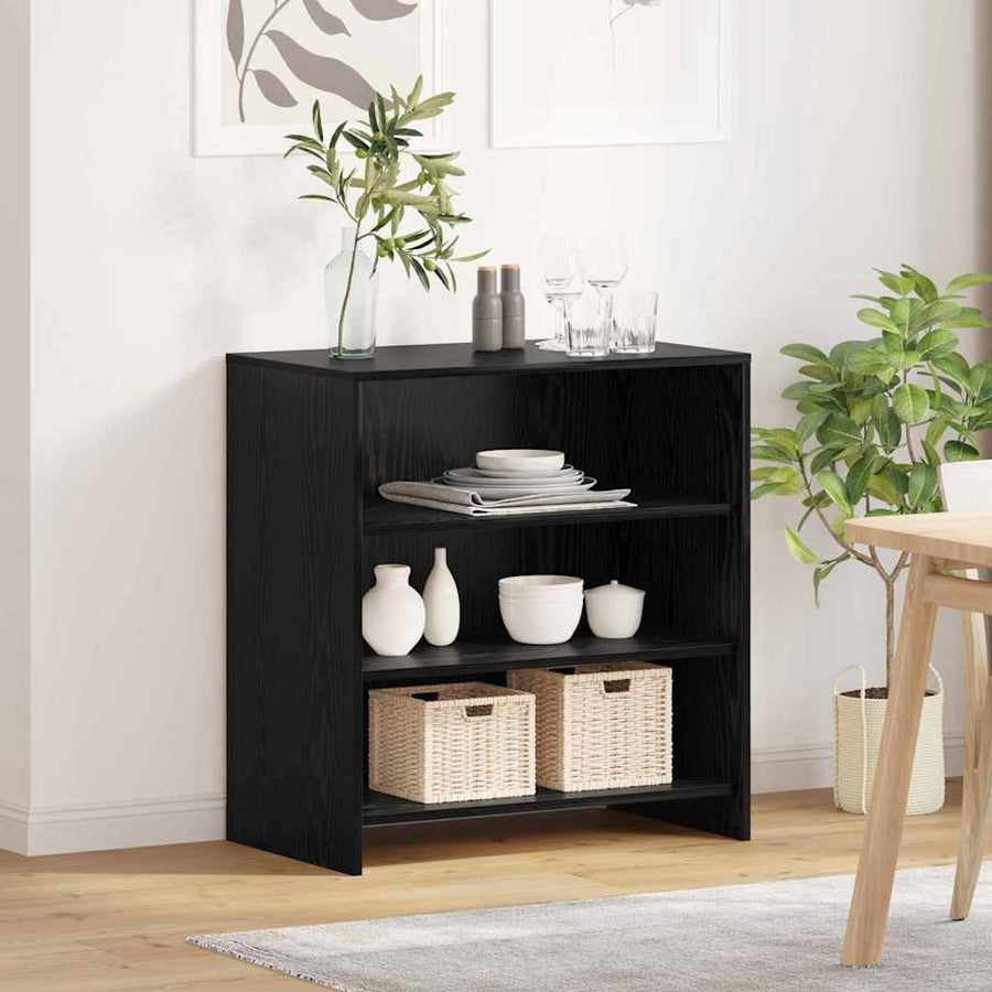 Dressoir Zwart Eiken 70x41x75 cm Bewerkt Hout