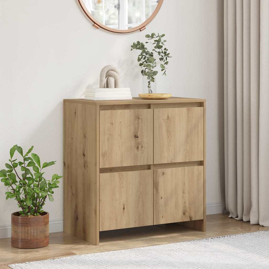 Dressoir artisanaal eikenkleurig 70 x 41 x 75 cm Bewerkt hout