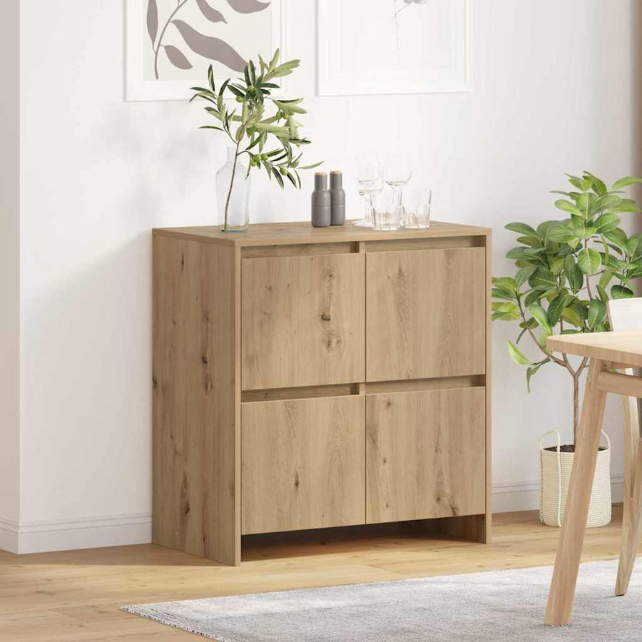 Dressoir artisanaal eikenkleurig 70 x 41 x 75 cm Bewerkt hout