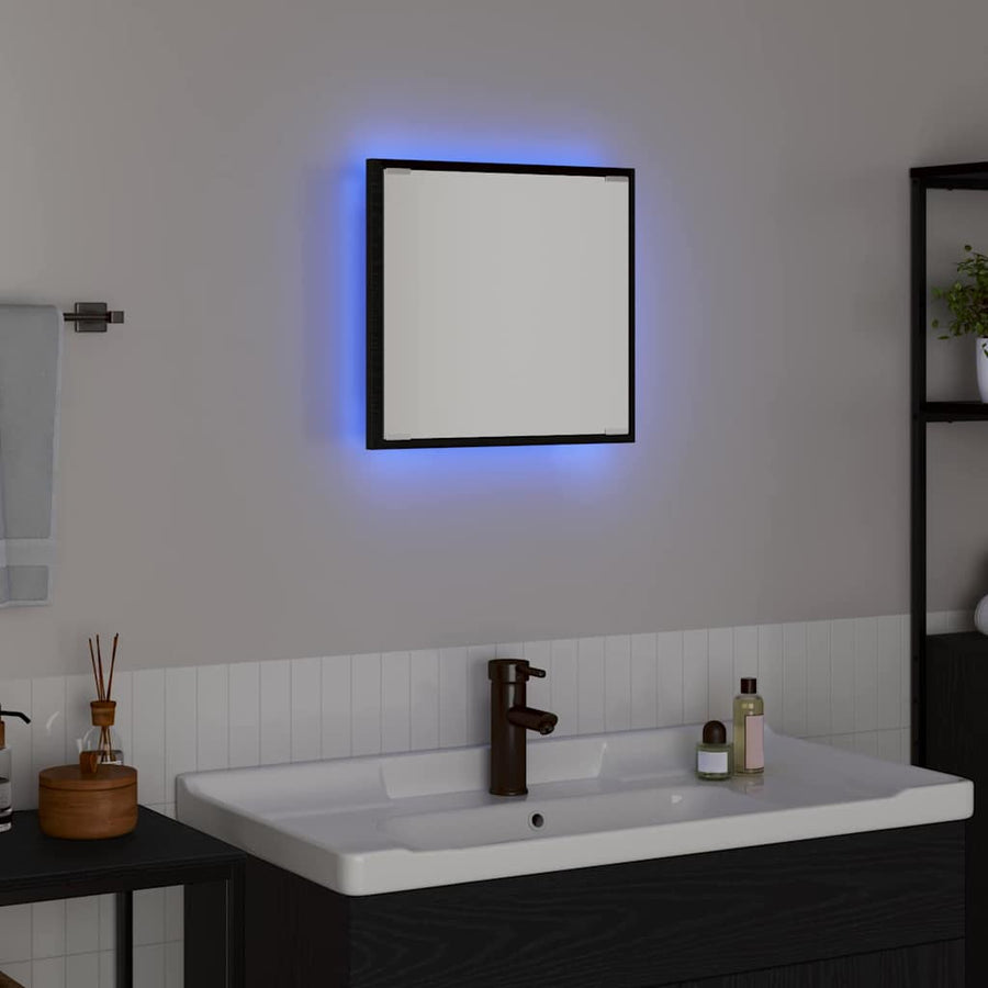 LED Badkamer Spiegel Zwart Eiken 40 x 37 x 8.5 cm Bewerkt hout
