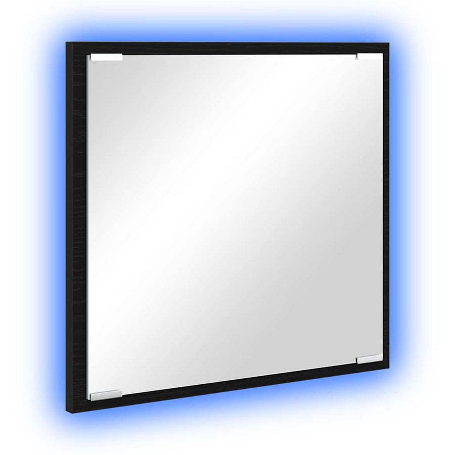 LED Badkamer Spiegel Zwart Eiken 40 x 37 x 8.5 cm Bewerkt hout