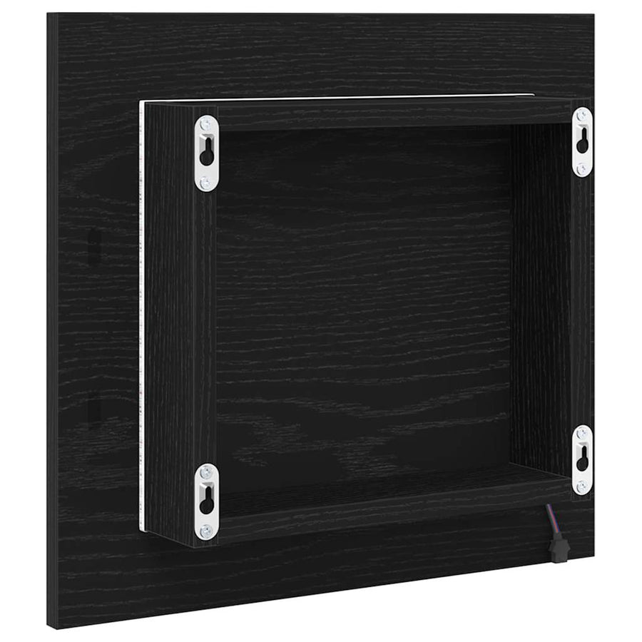 LED Badkamer Spiegel Zwart Eiken 40 x 37 x 8.5 cm Bewerkt hout