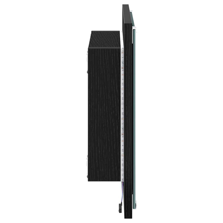 LED Badkamer Spiegel Zwart Eiken 40 x 37 x 8.5 cm Bewerkt hout