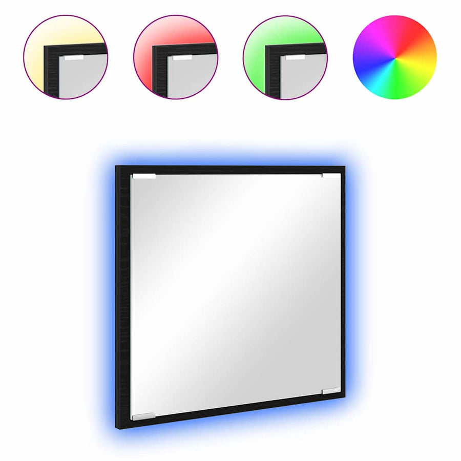 LED Badkamer Spiegel Zwart Eiken 40 x 37 x 8.5 cm Bewerkt hout